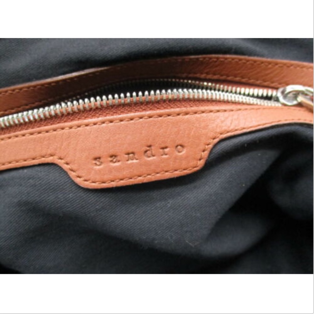 SANDRO brown pebbled leather suede detail bag - Picture 3 of 8